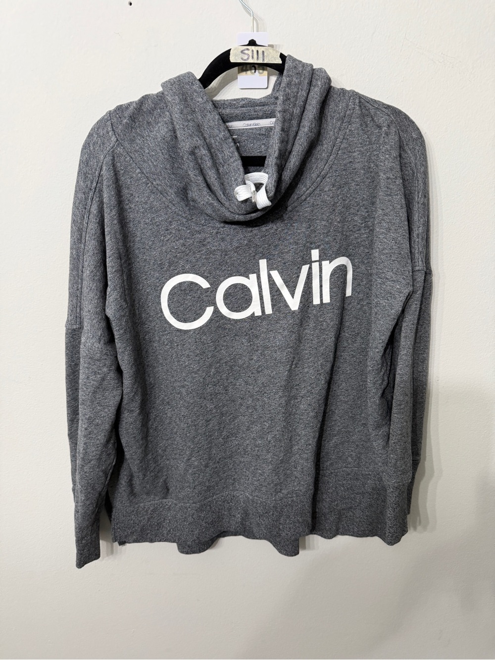 Calvin Klein Gray Cowlneck Size XL Pullover with White Logo
